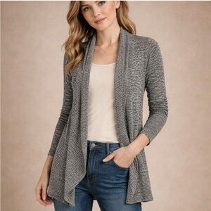 Bobeau Open Front Cardigan Gray Lightweight Layering Sweater Size L